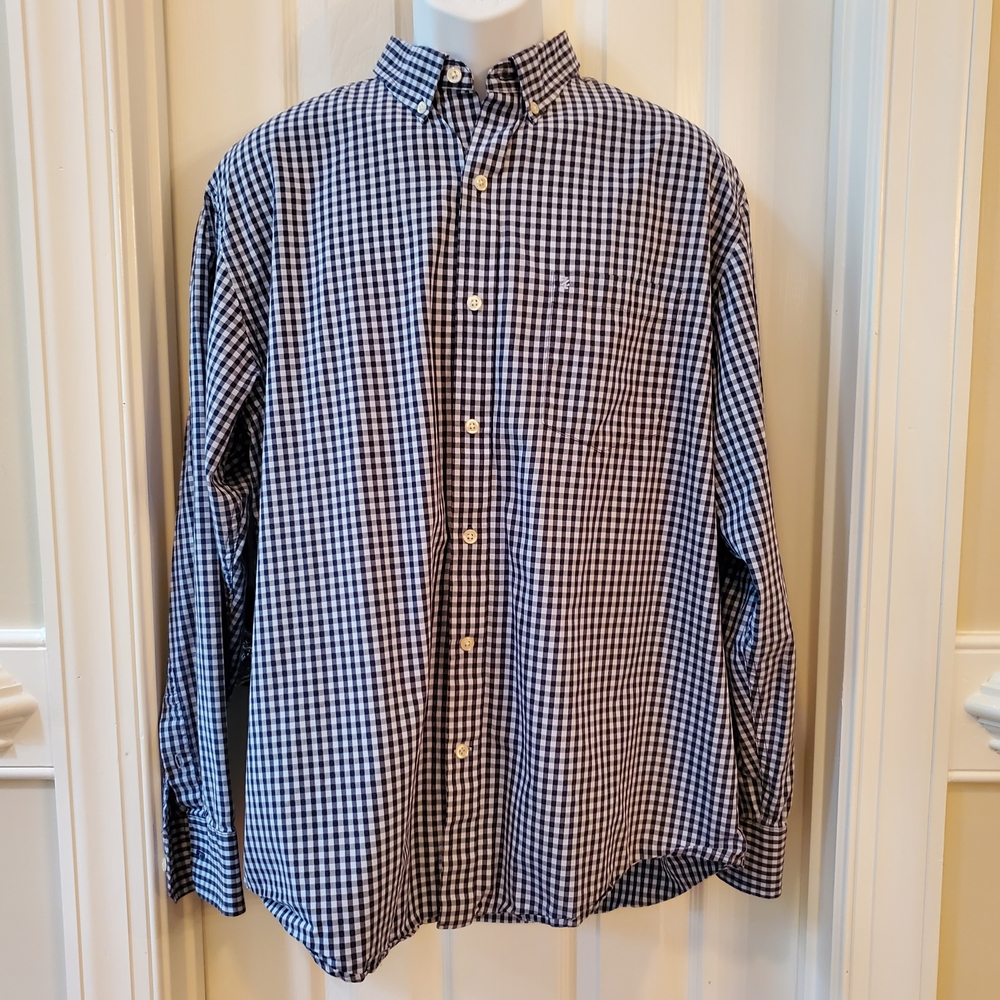 Izod - Men's - Navy and White - Gingham - Shirt